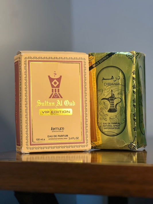 Dirham + Sultan Ul Oud Perfume Deal – Pack of 2 Premium Fragrances | Rs.2999 Only ✨